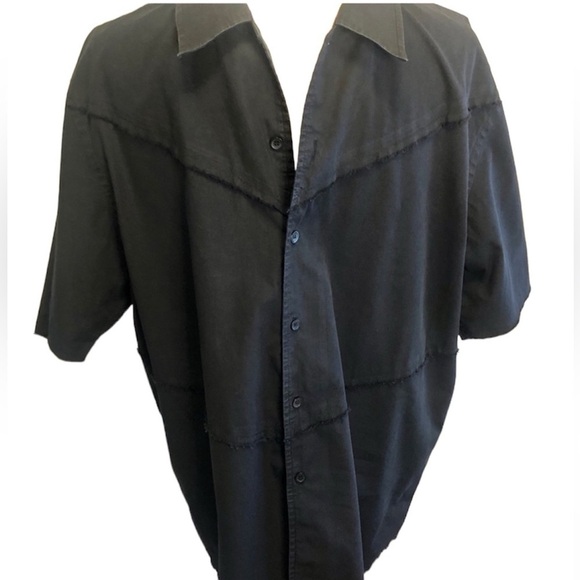 Reaction Kenneth Cole Shirt Black Button Up Short Sleeves Frayed Men's Large - Picture 1 of 16